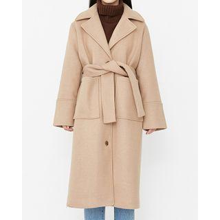 Single-breasted Long Coat With Sash