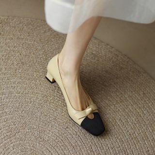 Contrast Ribbon Block Heel Shoes