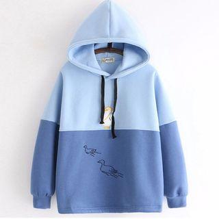 Color-block Cartoon Hoodie Blue - One Size