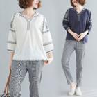 Embroidered V-neck 3/4-sleeve T Shirt