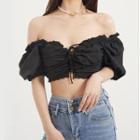 Off-shoulder Puff-sleeve Lace-up Top
