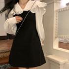 Long-sleeve Sailor Collar Frill Trim Blouse / Mini A-line Overall Dress