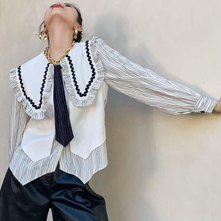 Long-sleeve Wide Collar Striped Shirt