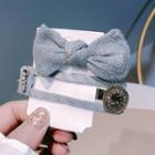 Set Of 2: Fabric Bow / Embellished Hair Clip (assorted Designs) Grayish Blue - One Size