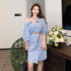 Cold-shoulder A-line Denim Dress As Shown In Figure - One Size