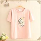 Cat Embroidered Short Sleeve Tee