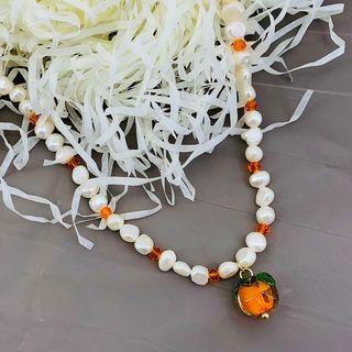 Mandarin Necklace Orange & White - One Size