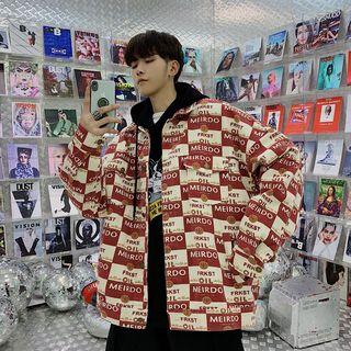 Couple Matching Letter Print Button Jacket