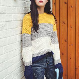 Stripe Cable-knit Sweater