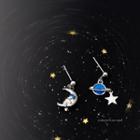 925 Sterling Silver Non-matching Astronaut Planet Dangle Earring Silver - One Size