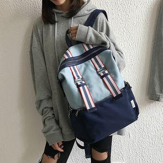 Nylon Color-block Buckled Backpack