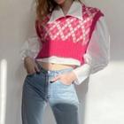 Argyle Cropped Sweater Vest Argyle - Pink - One Size