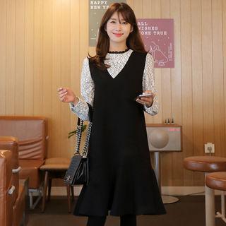 Inset Lace Top Ruffle-hem Dress