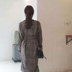 V-neck Glen-plaid Coatdress