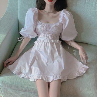 Ruched Puff-sleeve Mini A-line Dress As Shown In Figure - One Size