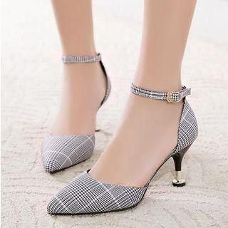 Plaid Ankle Strap Heel Sandals