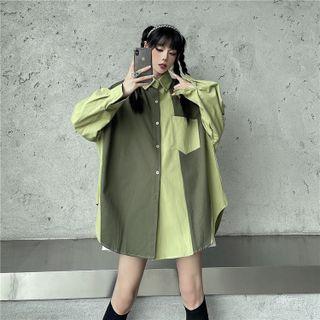 Two-tone Shirt Green - One Size