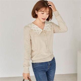 Punched-collar V-neck Cardigan