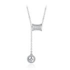 925 Sterling Silver Button Necklace With White Austrian Element Crystal Silver - One Size