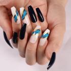 Print Faux Nail Tips Sm18200904 - Black & White & Blue - One Size
