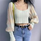 Square-neck Color-block Striped Long-sleeve Top