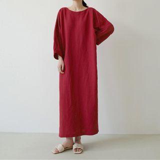 Long-sleeve Maxi A-line Linen Dress