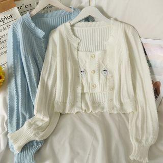 Set: Cartoon-patches Camisole Top + Light Cardigan