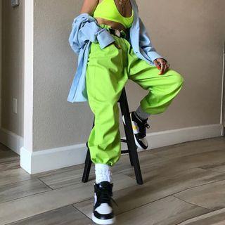 High-waist Drawstring Hem Straight Leg Pants
