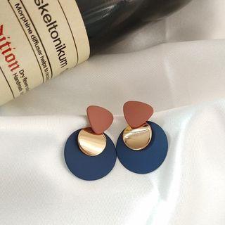 Alloy Disc Dangle Earring 1 Pair - 925 Silver Stud - Blue - One Size