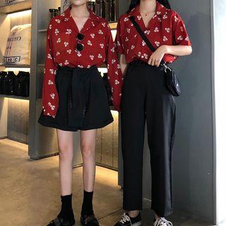 Floral Blouse / High Waist Straight-cut Pants / Wide-leg Shorts