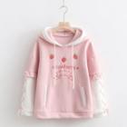 Mock Two-piece Strawberry Embroidered Hoodie