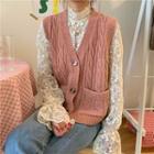 V-neck Vest / Long-sleeve Lace Top