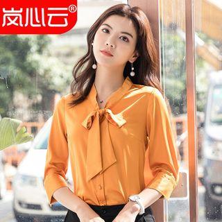 Long-sleeve Bow Accent Blouse / Boot-cut Dress Pants / Set