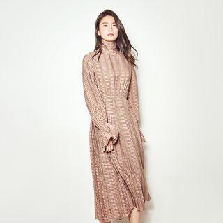Tie-front Pleated-hem Pattern Dress