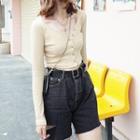 Button-up Crop Knit Top Almond - One Size