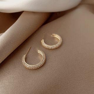 Rhinestone Alloy Open Hoop Earring 1 Pair - My30045 - Gold Rhinestone - Silver - One Size