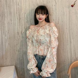 Balloon-sleeve Printed Chiffon Blouse