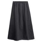High-waist Plain A-line Midi Skirt Black - One Size