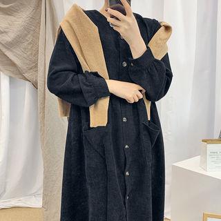 V-neck Corduroy Long Shirtdress
