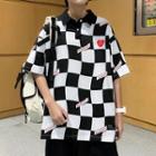 Elbow-sleeve Checkerboard Polo Shirt