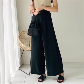 Belted High-waist Wide-leg Dress Pants