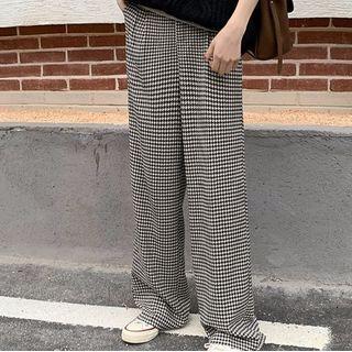 Plaid Wide-leg Pants Black & White - One Size