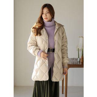 High-neck Duck-down Quilted Coat With Sash