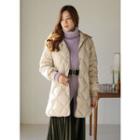 High-neck Duck-down Quilted Coat With Sash