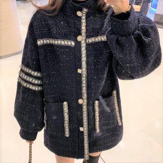 Tweed Single-breasted Jacket Blue - One Size