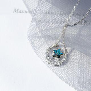 925 Sterling Silver Rhinestone Star Pendant Necklace 925 Silver - Green Star - Silver - One Size