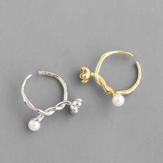 Flower Sterling Silver Faux Pearl Open Ring