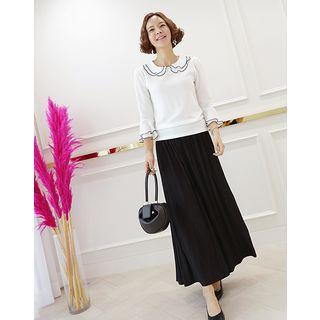 Band-waist Accordion-pleat Maxi Skirt