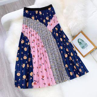 Floral Panel Midi Pleated Skirt