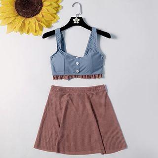 Set: Color Block Bikini + Swim Skirt